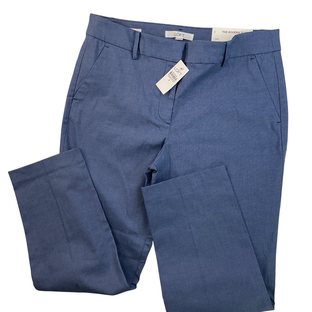 LOFT The Riviera Ankle Pants Women Sz 8 Blue Tapered Stretch Work Career NWT